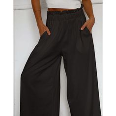 Black Ruffled High Waist Wide Leg Pants with Pocket Black Wide-leg Pants With Side Pockets, Black High-cut Leg Bottoms With Elastic Waistband, Washed Black Wide-leg Pants With Pockets, Black Ankle-length Wide Leg Pants With Pockets, Black Wide-leg Pants With Elastic Cuffs, High Waist Wide Leg Pants, Leg Pants, Black Ruffle, Bottoms Pants