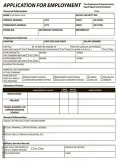 an application for employment form is shown in this file, with the name and number on it