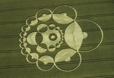 an aerial view of a field with circles drawn on it