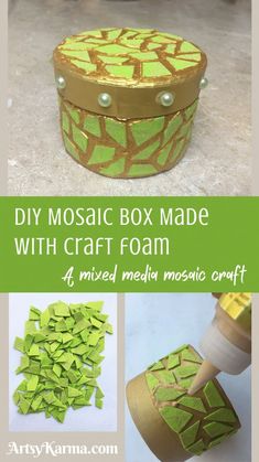 the instructions for making a mosaic box made with craft foam