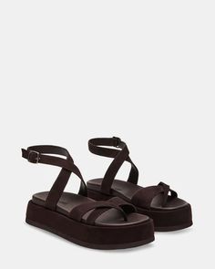 KELLER Brown Suede Platform Flatform Sandal | Women's Sandals – Steve Madden Platform Design, Weekend Work, Flatform Sandals, 2 Inch Heels, Dress Sandals, Brown Suede, Dress With Boots, Women's Sandals, Steve Madden