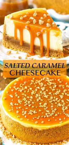 salted caramel cheesecake on a white plate