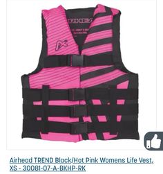 a life vest with pink and black stripes