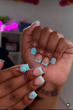 Colors To Get Your Nails Done, Short Blue Acrylic Nails Designs, White French Design Nails, Baddie Short Nails, Blue Short Acrylic Nails, French Design Nails, White French Design, Shorties Nails Square, Purple Acrylic Nails