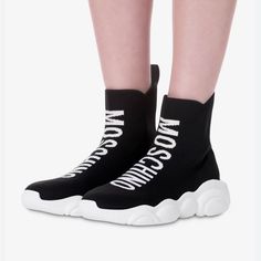 Moschino High Teddy Shoes Size Women Size 7 Retail $465.00 High Sock Sneakers With Logo On The Front And Moschino Teddy Bear-Shaped Sole Teddy Shoes, Moschino Teddy Bear, Moschino Shoes, Sock Sneakers, High Socks, Womens Shoes Sneakers, Moschino, Shoes Sneakers, Teddy Bear