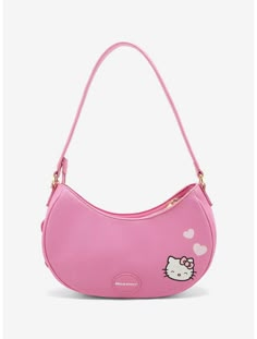 Her Universe Hello Kitty Pink Heart Baguette Bag Trendy Hello Kitty Shoulder Bag, Cute Pink Heart-shaped Bag, Cute Heart-shaped Pink Bag, Trendy Pink Shoulder Bag With Cute Design, Kawaii Pink Hello Kitty Bag, Cute Pink Hello Kitty Bag, Trendy Pink Hello Kitty Shoulder Bag, Cute Pink Bag With Cat Design, Pink Cat Design Shoulder Bag For School