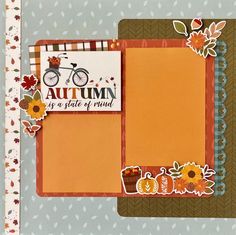 an autumn scrapbook cover with flowers and a bicycle