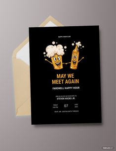 a couple of beer bottles with bubbles on them are in the middle of a party card