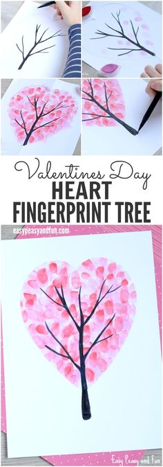 valentine's day fingerprint tree craft for kids to make with paper and glue