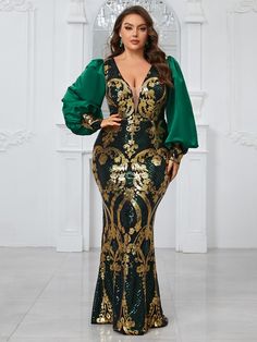 Color: MulticolorPattern Type: Floral, Random PrintType: A LineDetails: Belted, Contrast Mesh, ZipperNeckline: Deep V NeckSleeve Length: Long SleeveSleeve Type: Bishop SleeveLength: MaxiHem Shaped: FlaredWaist Line: High WaistFit Type: Regular FitFabric: Slight StretchMaterial: SequinsComposition: 95% Polyester, 5% ElastaneCare Instructions: Hand wash,do not dry cleanSheer: No Green V-neck Maxi Dress For Banquet, Green V-neck Evening Dress With Sequins, Green V-neck Evening Dress For Party Season, Festive V-neck Maxi Dress For Evening, Green V-neck Dress For Festive Occasions, Green V-neck Dress For Festive Season, Festive Green V-neck Dress, Festive V-neck Banquet Dress, Elegant V-neck Festive Maxi Dress