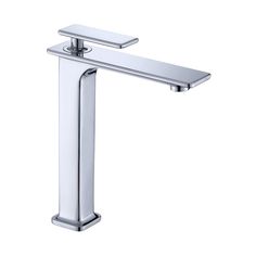 a chrome finish bathroom sink faucet with square spout and single lever handle