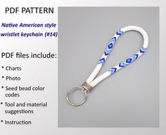 a white and blue lanyard with metal ring