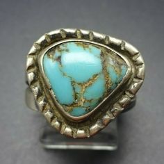 "VINTAGE NAVAJO RING DESCRIPTION: This delightful old ring will be a treasured addition to your collection of fine vintage Native American jewelry. MEASUREMENTS: Ring face measures 3/4\" x 5/8\" RING SIZE: 8 3/4 WEIGHT: 6.2 grams SIGNED: no STERLING: unmarked, verified sterling silver" Morenci Turquoise, Silver Turquoise Ring, Vintage Native American Jewelry, Old Rings, Sterling Silver Rings Turquoise, Navajo Rings, Turquoise Ring Silver, Vintage Navajo, Split Shank