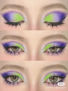 Starfire Makeup Look, Maquillage Euphoria, Green And Purple Makeup, Purple And Green Makeup, Different Eye Makeup Looks, Colourful Eyeshadow Looks, Makeup Ideas Colorful, Colorful Makeup Ideas, Colourful Eyeshadow