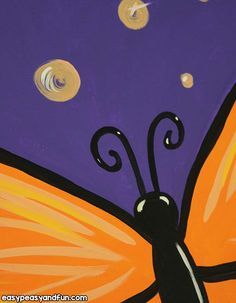 a painting of a butterfly flying in the sky with stars and circles around it's wings