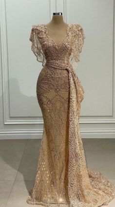 Dresses For Attending A Wedding, Gold Color Dress, African Maxi Dress Ankara, Detachable Wedding Dress, Dinner Gowns, Girls Ball Gown, African Wedding Attire, African Lace Styles, Lace Gown Styles