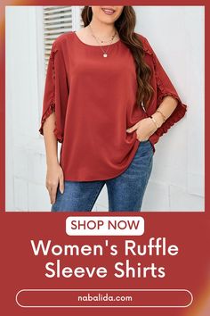 ✈️Free Shipping Tops With Jeans, Red Blouse, Blouse Tops, Loose Shirts, Street Casual, Red Blouses, Open Shoulder Tops, Loose Fitting, Top Blouse