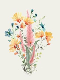 a watercolor painting of flowers on a white background