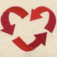 a red and white heart with two arrows pointing in the opposite direction to each other