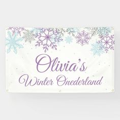 a banner with snowflakes on it that says, olvia's winter wonderland