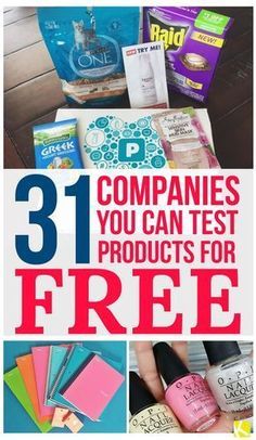 the words 31 companies you can test products for free on top of an image of various items