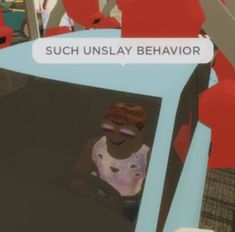 an animated image of a woman sitting in a chair with the caption such unslay behavior