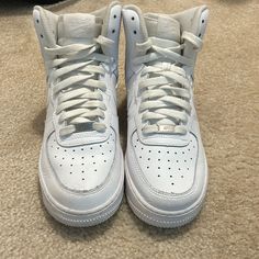 Worn Twice Hardly Any Creasing (If Wanted I Will Give Brand New Crease Protectors As Well)! Size: 6.5 Youth Nike Air Force 1 White Sole Lace-up, Sporty Nike Air Force 1 High-top With Laces, Nike Air Force 1 With White Sole And Laces, Nike Air Force 1 Synthetic With Laces, Casual Nike Air Force 1 Lace-up Sneakers, Nike Air Force 1 With Lace-up And Perforations, Lace-up Basketball Shoes With White Sole And Laces, White Nike Air Force 1 Lace-up With Perforations, Nike Synthetic High-top Lace-up Sneakers