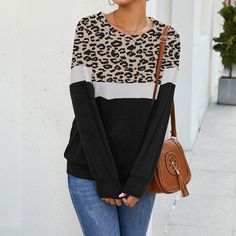 Material: CottonSize:M,L,XL,2XLColor: Black1#, Black2#, Light Gray1#, Gray2#, GrayNeckline: O NeckPattern:Leopard Print, PatchworkLength: RegularSleeve Length:Long SleevesSeason:Spring, FallOccasion: Daily, Casual, Street Patchwork Sweatshirt, Off Shoulder Sweater, Romper Pants, New Arrival Dress, Blue Jacket, Sweaters Oversized, Ugly Sweater, Shoulder Sweater, Pullover Sweatshirts