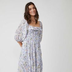 Lace Trim Dresses For Gatherings, Spring Pastoral Dress For Gatherings, Feminine Dresses For Gatherings, Spring Gatherings Square Neck Dress, Free People Aesthetic, Printed Midi Dress, Oasis, Midi Dress, Lace