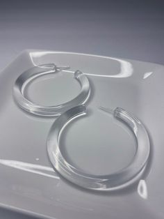 Unique and eye-catching, these earrings will make you stand out and add a fashionable touch to any style. These Transparent Hoop Earrings are perfect to dress up or down! Neon Yellow, Clear Acrylic, Hoop Earrings, Dress Up, Neon, Make It Yourself, Yellow