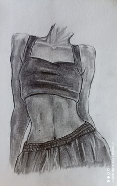 a drawing of a woman's torso in black and white