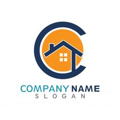 a house logo with an orange and blue circle