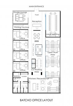 the floor plan for an office with two floors and three desks in each room