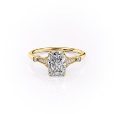 The Stephanie YG RAD Radiant Cut Engagement Rings, Vintage Style Engagement Rings, Colored Engagement Rings, Lab Diamond Engagement Ring, Rose Gold Wedding Bands, Yellow Gold Setting, Jewelry Online Shopping, Diamond Design, Engagement Ring Wedding Band