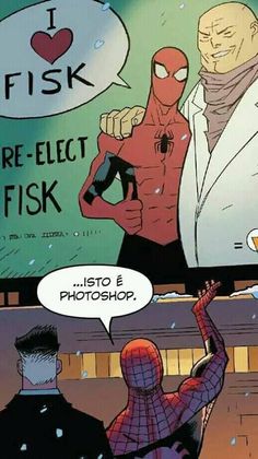 the spider - man is trying to get his own photo taken in front of him