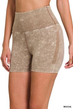 Model is 5'6 & 120 lbs wearing a size S/M True to size fit Washed seamless high waisted shorts - eyelet detail - ribbed waistband & hem TOTAL WAIST: 22.25", INSEAM: 3.5" approx. (Measured from S/M) 90% Nylon, 10% Spandex Athletic Body Type, Simple Crop Top, Seamless Shorts, Long Blond, Hot Girl Summer, Athletic Body, Live Fit, Bad Habit, High Rise Denim