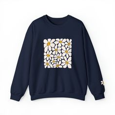 Everyone loves a comfy sweatshirt in the fall. Check out this adorable funky print and let that inner babbs turn outter ;) Check out the cute little flower on the left sleeve 🌼 .: 50% cotton, 50% polyester.: Medium-heavy fabric (8.0 oz/yd² (271.25 g/m²)).: Loose fit.: Sewn-in label.: Runs true to size Trendy Floral Print Crew Neck Sweater, Fall Cotton Sweater With Floral Print, Cute Oversized Cotton Sweatshirt, Oversized Cute Cotton Sweatshirt, Fall Cotton Floral Print Sweater, Cotton Floral Print Fall Sweater, Cotton Floral Print Sweater For Fall, Winter Floral Print Cotton Tops, Trendy Fall Sweater With Screen Print