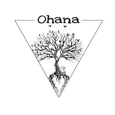 a black and white drawing of a tree with the word ohana on it