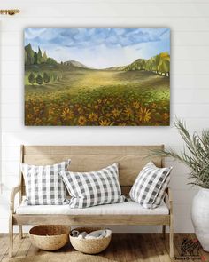 Sunflower Prairie Landscape Art Prairie Painting, Outdoor Canvas Art, Weather Art, Blue Barn, Horizontal Painting, Outdoor Canvas, Selling Artwork, Outdoor Art, Giclée Print