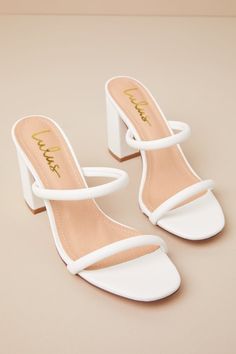 White High Heel Sandals - Dual Strap Heels - Open Toe High Heels - Lulus Ladies Heel Shoes, White Homecoming Shoes, Sandles Flat Summer, Small Chunky Heels, Heels For Wide Feet For Women, Cute Shoes For Prom, Cute Hoco Heels, Hoco Shoes Short Heels, White Hoco Heels