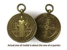 two bronze medals with the words actual size is about the size of a quarter