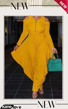 Rose Red Casual Solid Patchwork V Neck Loose Jumpsuits Yellow Jumpsuit For Party, Jumpsuit Formal, Formal Plus Size, Purple Fashion Casual, Zipper Jumpsuit, Yellow Jumpsuit, Hot Jumpsuits, Pink Swimwear, Loose Jumpsuit