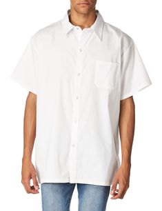 PRICES MAY VARY. Short sleeve basic cook shirt featuring snap buttons and a left chest pocket. Kitchen basic, soft and comfortable Comfortable fit Durable construction Soft cotton poly blend Mens Kitchen, Pocket Kitchen, Chef Jackets, Chef Coat, Professional Look, Food Service, Polished Look, Shirt White, Chest Pocket