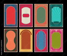 six cards with different shapes and colors