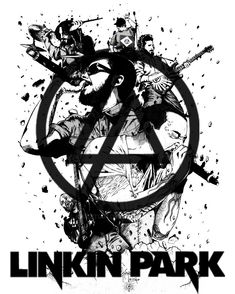 linkin park poster with the band's logo in black and white, on a white background