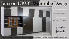 an advertisement for a furniture store featuring cabinets and cupboards in black, white and gray colors