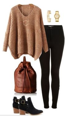 Fall outfit idea - Camel and black are two colors made for each other. Pair your favorite black denim with a chunky sweater in camel, ankle boots and a brown bucket bag. Black Ankle Boots Outfit, Plus-koon Muoti, Boots Outfits, Boating Outfit, Fall Jeans, Fall Outfits For Work, Comfy Sweaters, Mode Inspo