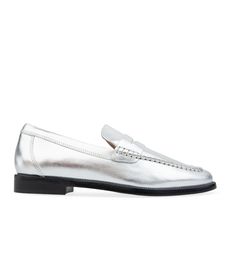 Maleo Silver Leather Loafers | Bared Footwear Slip-on Loafers For Spring Galas, Spring Gala Slip-on Loafers, Flat Heel Loafers With Leather Footbed For Galas, Flat Heel Loafers With Stitched Sole For Galas, Loafers For Galas With Stitched Sole And Flat Heel, Classic Flats For Spring Galas, Classic Spring Flats For Galas, Chic Slip-on Loafers With Stitched Sole, Chic Tassel Loafers With Leather Sole For Galas