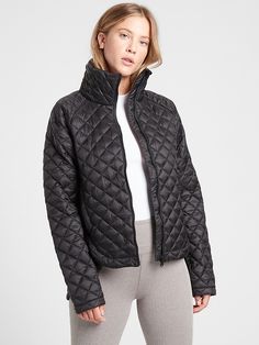 Whisper Featherless Jacket | Athleta Black Winter Travel Puffer Jacket, Sporty Quilted Jacket For Fall Outdoor Activities, Functional Quilted Jacket For Cold Weather, Functional Quilted Puffer Jacket For Fall, Black Fall Travel Puffer Jacket, Fall Travel Black Puffer Jacket, Versatile Nylon Outerwear For Winter, Black Puffer Outerwear For Travel, Functional Fall Puffer Quilted Jacket