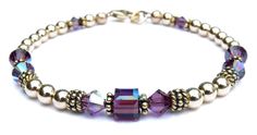 14K GF Amethyst February August Birthstone Beaded Bracelets Purple Swarovski Crystals Gold Birthstone Bracelet, Bracelets Purple, Wicca Jewelry, Shiny Bracelets, Bracelets Crystal, Purple Beaded Bracelets, Amethyst Bracelet Beads, Making Bracelets With Beads, The Bling Ring